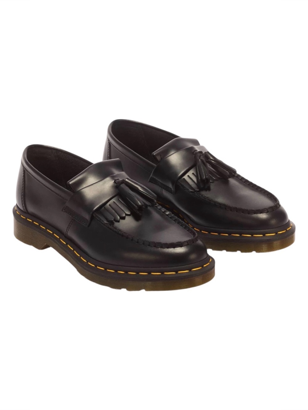 Dr. Martens NEW Black Adrian Yellow Stitch Leather Tassel Loafers Sz 9 Men 10 W